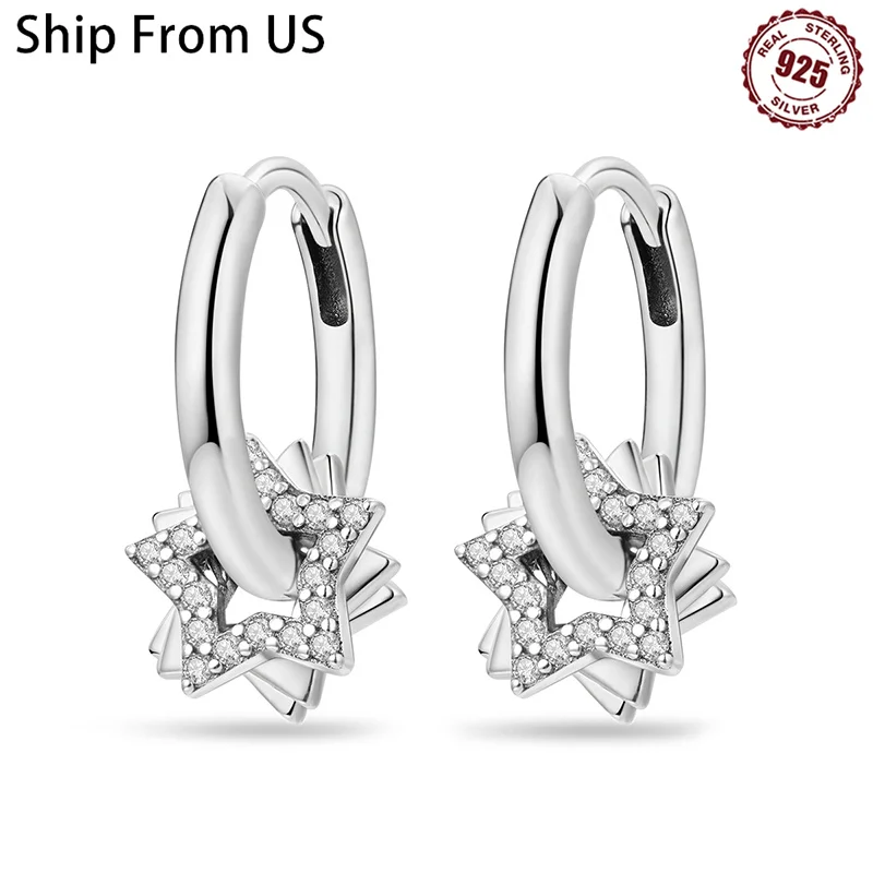 Hot 925 Sterling Silver Fashion Star Series Stud Earring Zircon For Women Exquisite Daily Wear Jewelry Accessories Birthday Gift