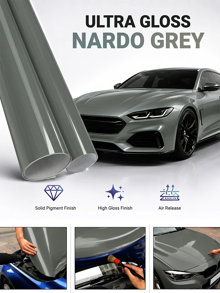 PET Ultra Gloss Nardo Grau Auto Vinyl Film Auto Aufkleber mit Air Release Technologie Selbstklebende Motorrad Auto Karosserie Dekoration – Detail 1