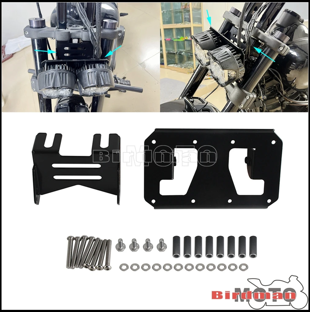 For Baja Headlight Bracket Motorcycle Dual Headlamp Mount Twin Front Light Combo Kit For Harley Softail Fat Bob FXFB FXFBS 18-24