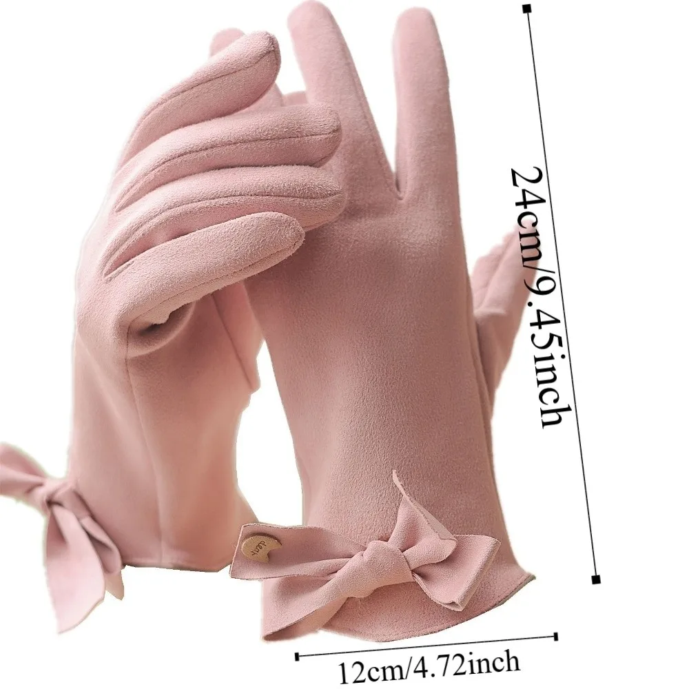 قفازات قطيفة ذات إصبعين بفيونكة ناعمة وسميكة من جلد الغزال بألوان متباينة من البوليستر للنساء قفازات مضادة للبرد للشتاء #5