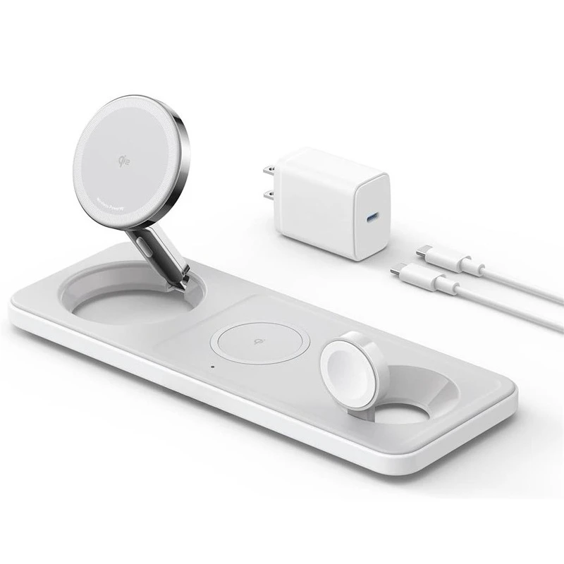 Foldable 3 in 1 15w Ultra Fast Compatible Wireless Charger with USB-C Cable for iPhone 15/14 Series
