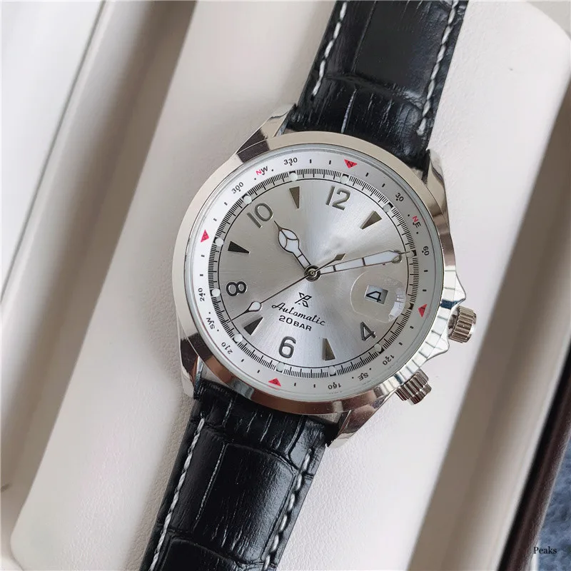 ساعة يد كوارتز كرونوغراف برتغالية فاخرة عالية الجودة للرجال من الجلد باللون الأسود والأبيض