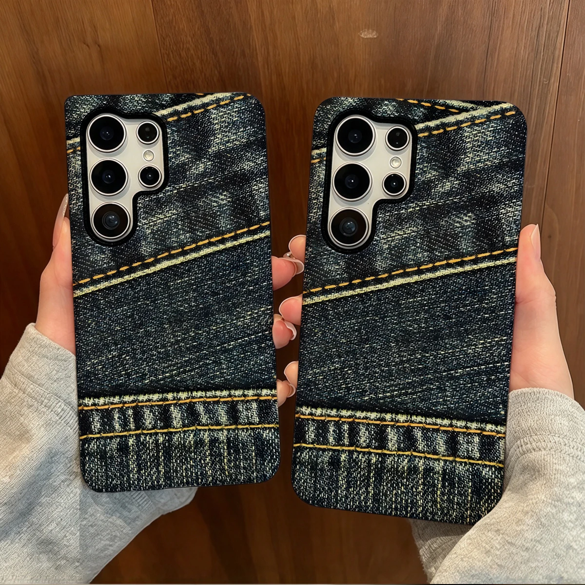Denim Blue Texture Phone Case For Samsung Galaxy S26 S25 Ultra S24 S23 Plus Hard Shock‑Absorption 2-in-1Protective Cover