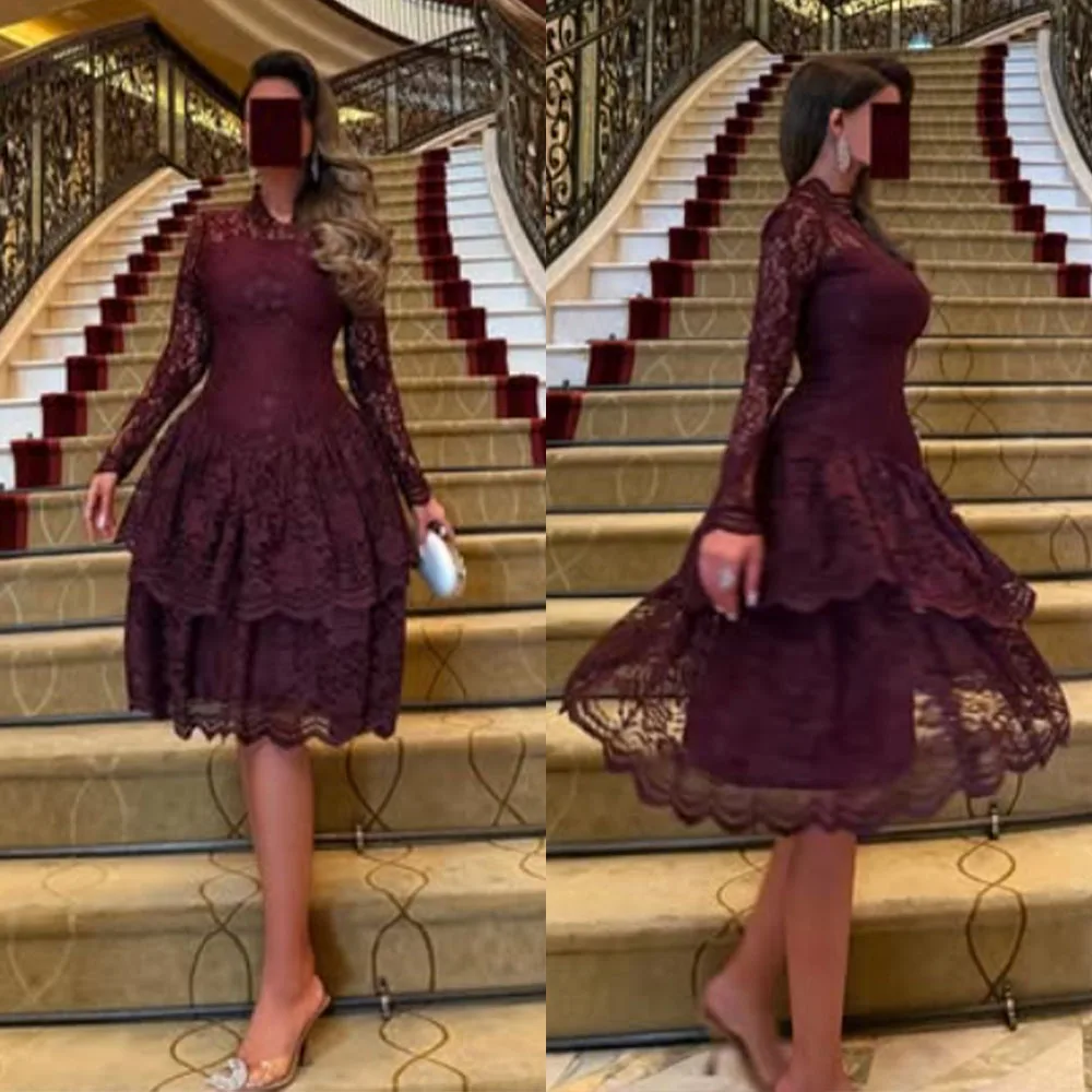 

High Quality Customized High Collar Knee-Length Lace Vestidos Elegantes Pa فساتين حفلة موسيقية Vestidos Elegantes Para Mujer
