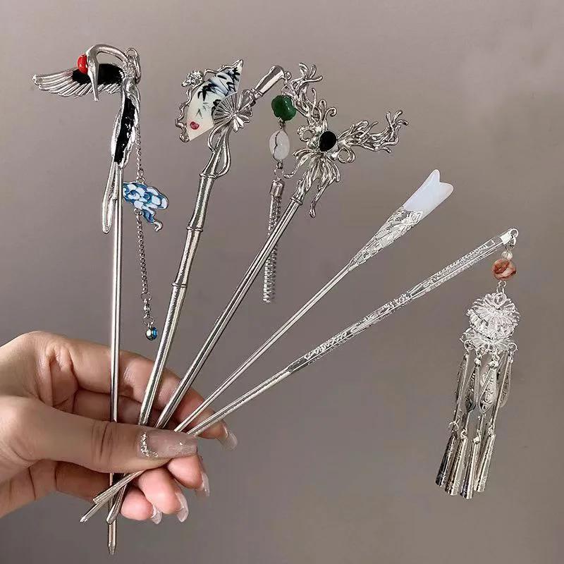 New Chinese Style Butterfly Fan Bird Lanterns Hair Sticks Vintage Chopstick Hairpins Women Headwear Wedding  Jewelry Accessories