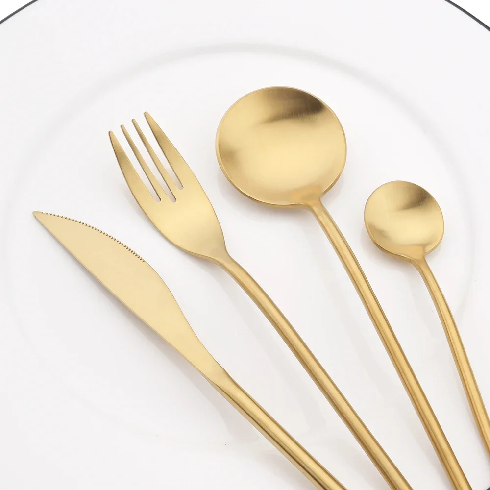 16Pcs/Set Matte Black Tableware Set 304 Stainless Steel Cutlery Knife Fork Spoon Dinner Set Western Dinnerware Kitchen Flatware