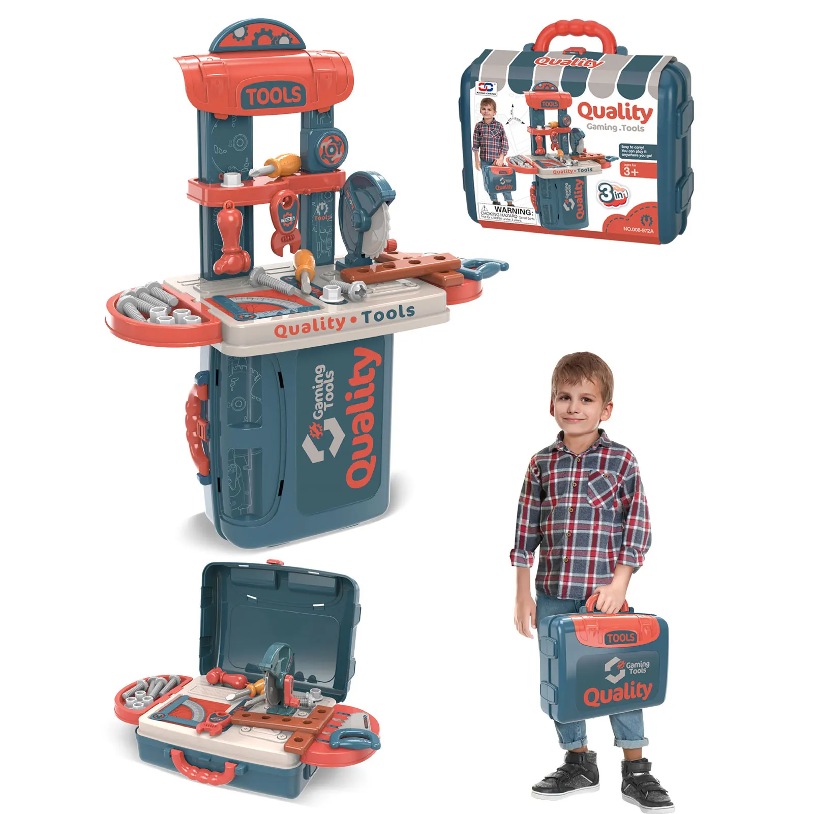 Brinquedos de mesa de ferramentas infantis 3 em 1 Early Construction Learning Kids Tool Bench Bancos de trabalho duráveis portáteis para crianças com rico A