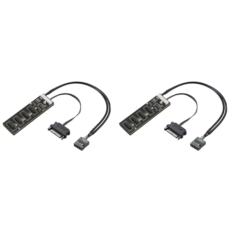 2X 9Pin USB Header Splitter With SATA Power Cable, Internal USB Hub Extension USB 2.0 Splitter Connector For Motherboard