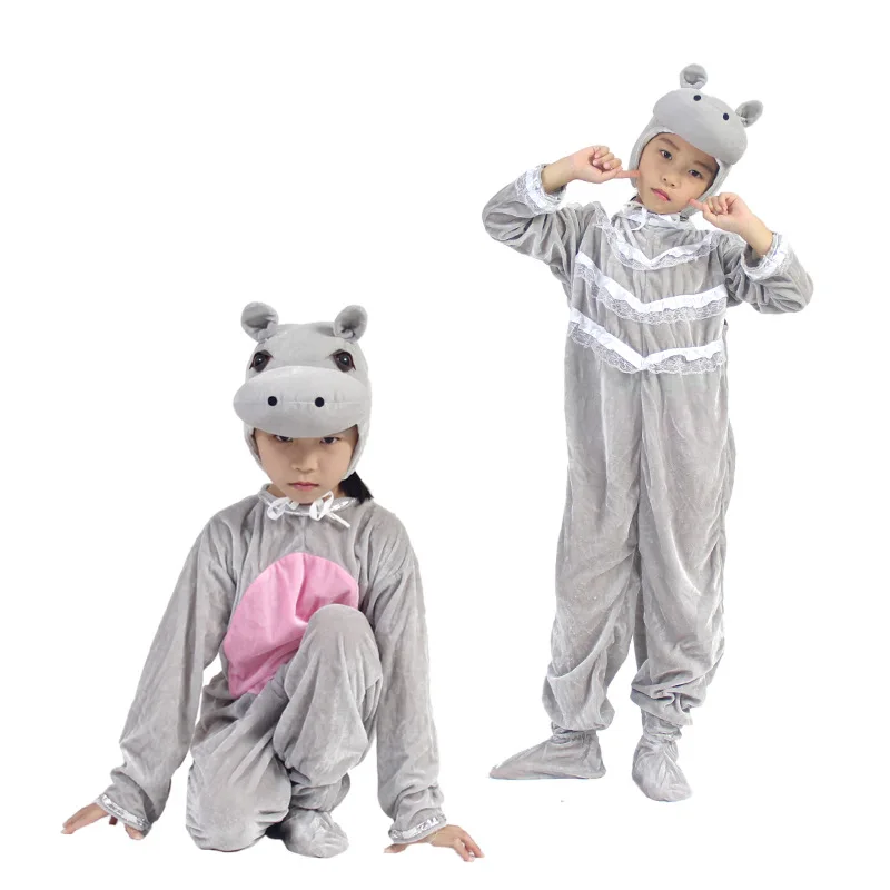 Children's Cartoon Animal Velvet Jumpsuit  Boys And Girls Animal Hippopotamus Performance Costumes  Halloween Cosplay Costumes