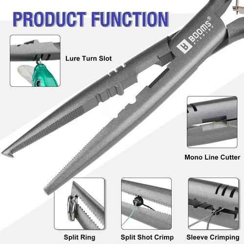 Imagen 2 del producto Booms-Alicates de pesca multifuncionales, juego de herramientas de acero al carbono, cortadores de línea trenzada, removedor de anzuelos, alicates de punta larga