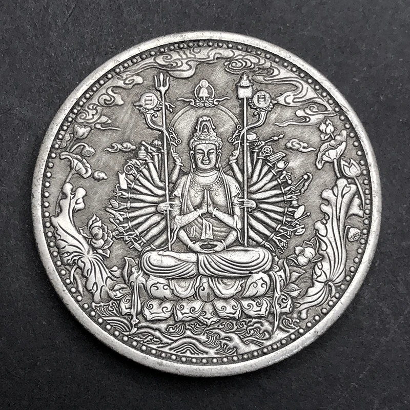 

Chinese Feng Shui Heart Sutra Thousand Hand Guanyin Buddha Antique Lucky Coin Gathering Wealth Home Decoration Ornaments Gift