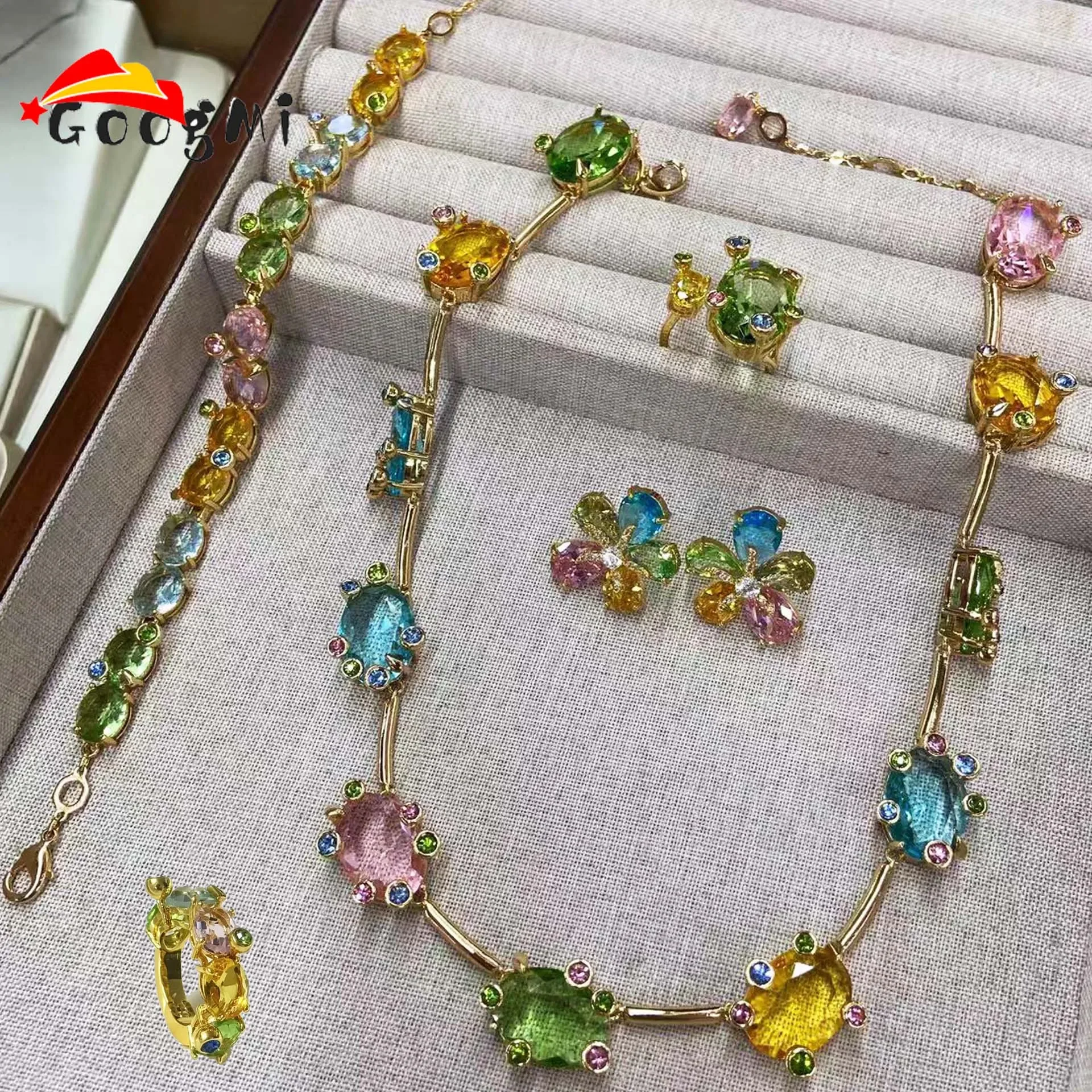 2026 New Trend Colorful Candy Necklace Earrings Bracelet Ring Luxury Brand Fine Jewelry Set for WomenRomantic Gift