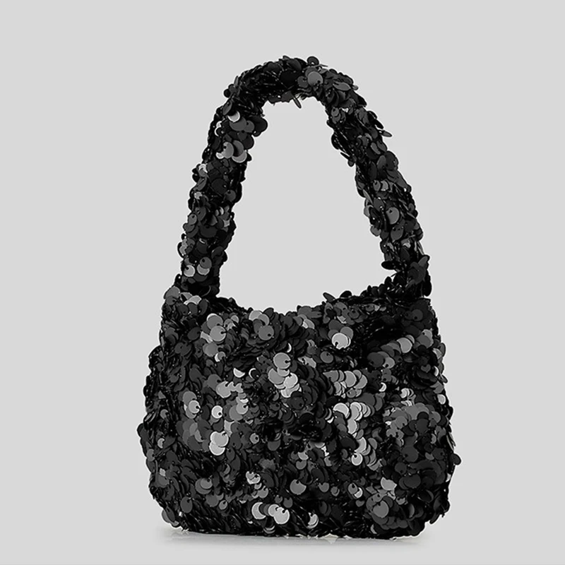 women Luxury Designer Metallized Sequin Dinner Bag Top Handle Single Shoulder Clutch for Dance Parties And Banquets view 5