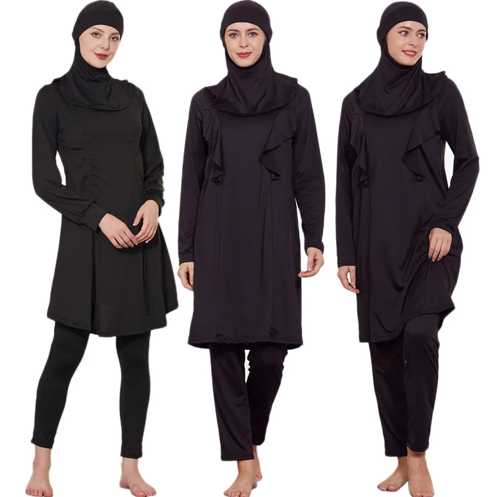 

Muslim Women Long Sleeve Swimsuit Full Cover 3 Pieces Set Swim Costumes Modest Burkini Swimwear Islamic Bathing Suit Beachwear