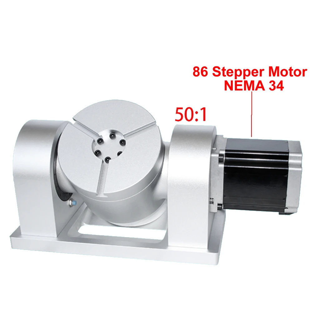 CNC 4th 5th A C Rotary Axis NEMA 34 Stepper Motor Harmonic Drive Reducer Gearbox Dividing Head Speed Reducing Ratio 50:1