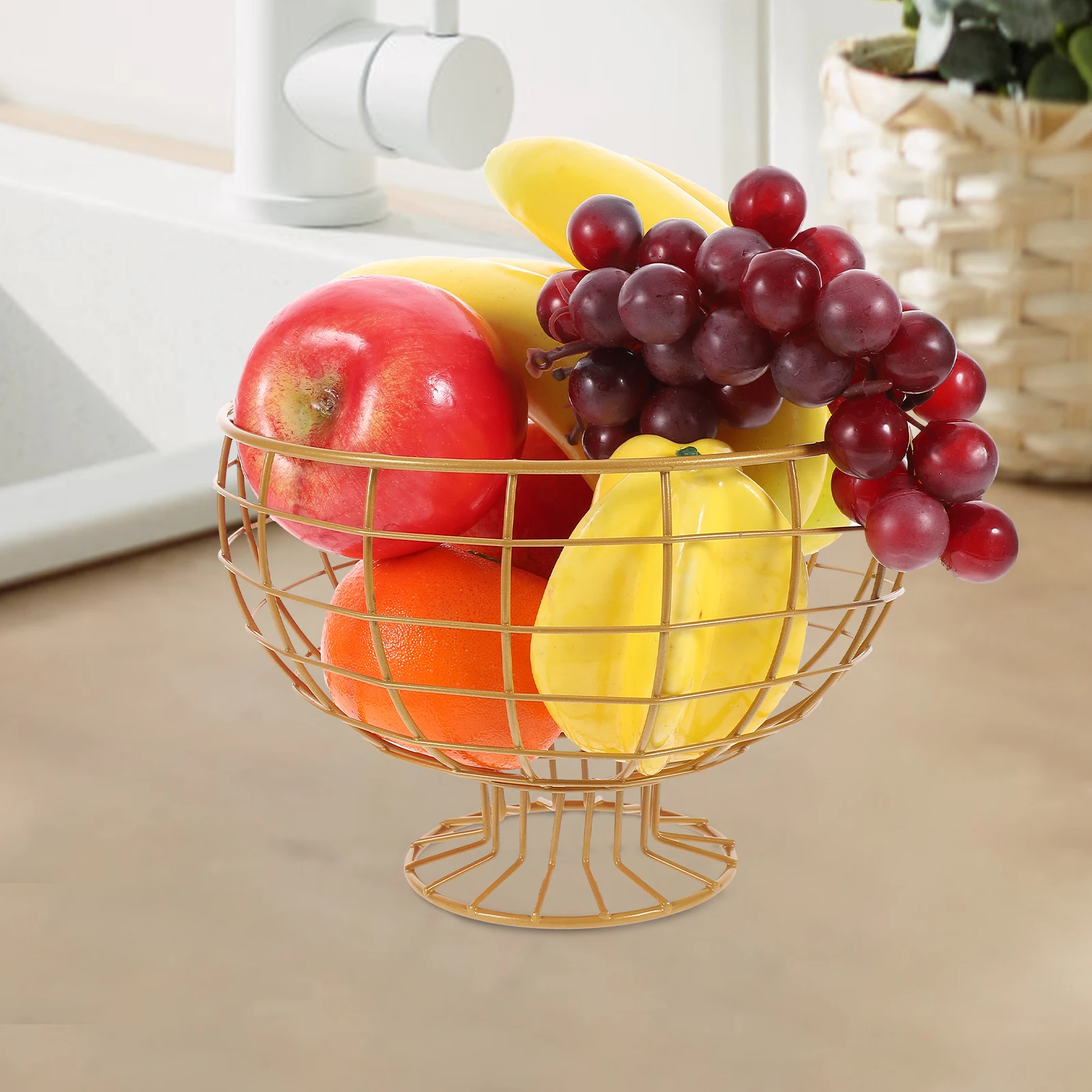 

Sturdy Metal Wire Fruit Steel Storage Basket Large Capacity Hollow Design Kitchen Countertop Holder For Fruits Snacks Bread