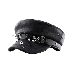 Unisex Rivet Studded Cabbie Hat Painter Hat for Photography Props PU