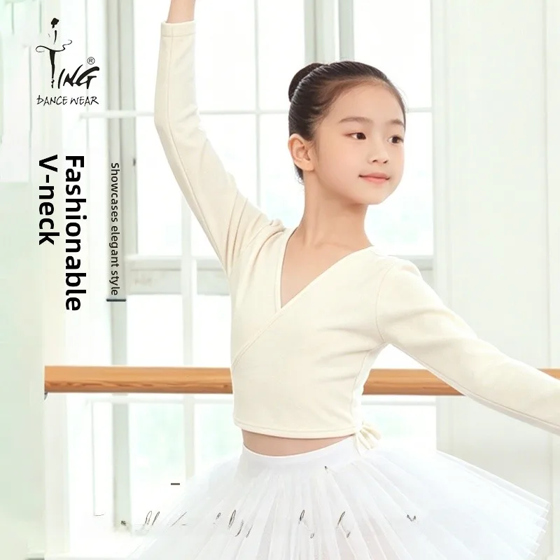 子供用バレエダンス練習着長袖ニットスリムフィットオープンカーディガンダンス服小さなセータージャケット