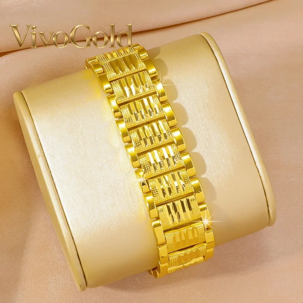 

Мужской модный браслет-цепочка VivoGold из настоящего золота 9999 пробы (24K) с резным цветочным узором, 20 мм