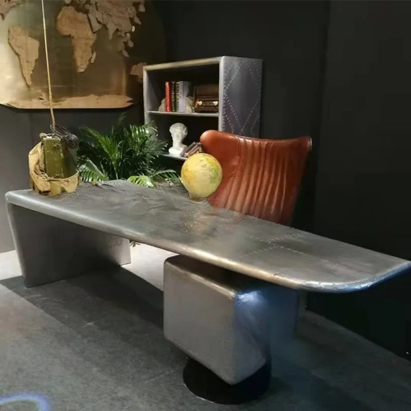 American industrial style furniture metal aluminum leather table household study computer table