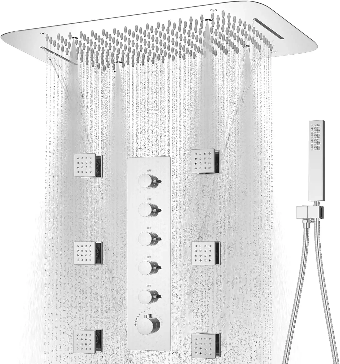 Multifunctional Shower System With 3 Function Ceiling Rainfall Shower Head  and High Pressure Handheld