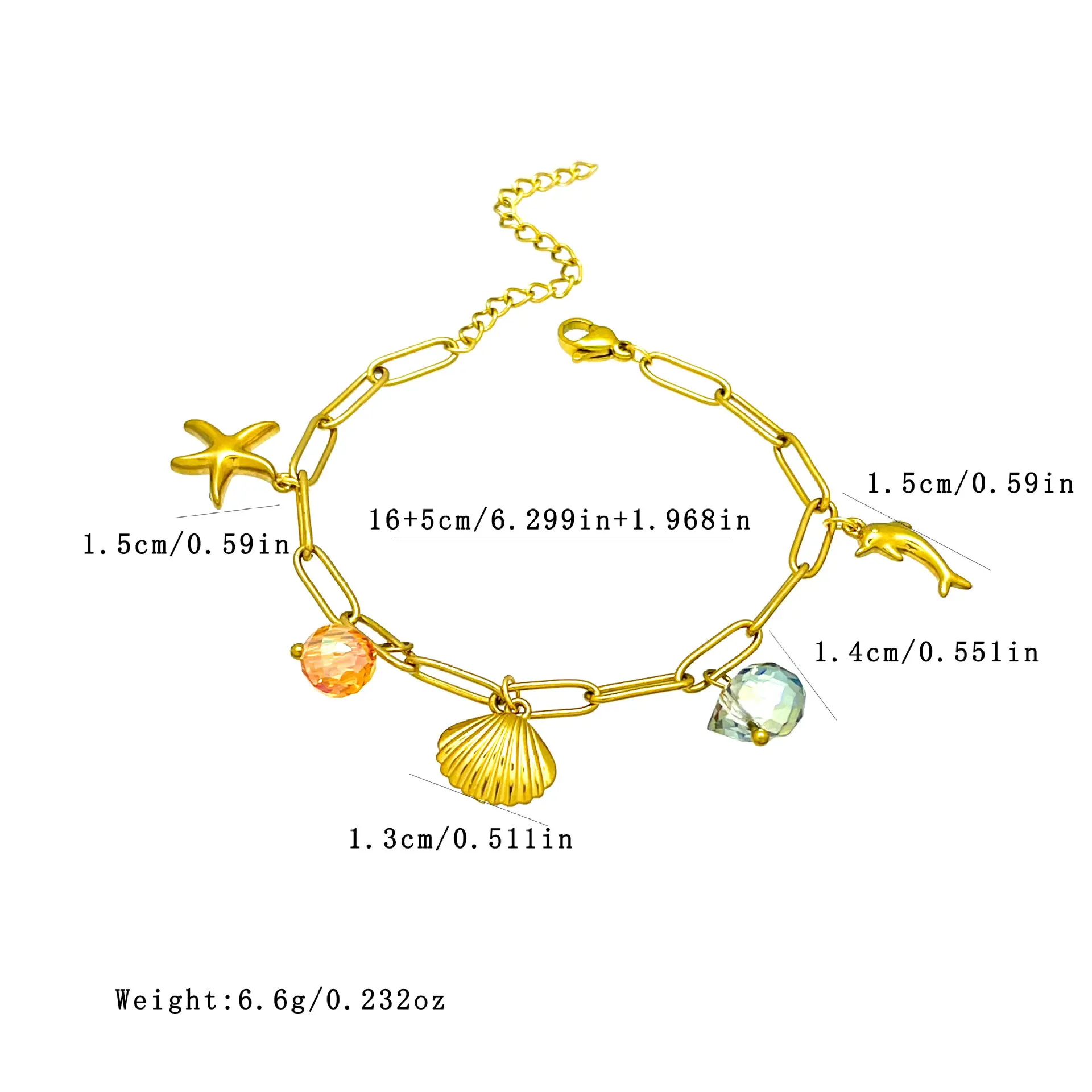 Elegant Holiday Style Women's Bracelet Gold Paper Clip Link Chain Octopus Fish Tail Pendant Bracelet Suitable for Holiday Wear