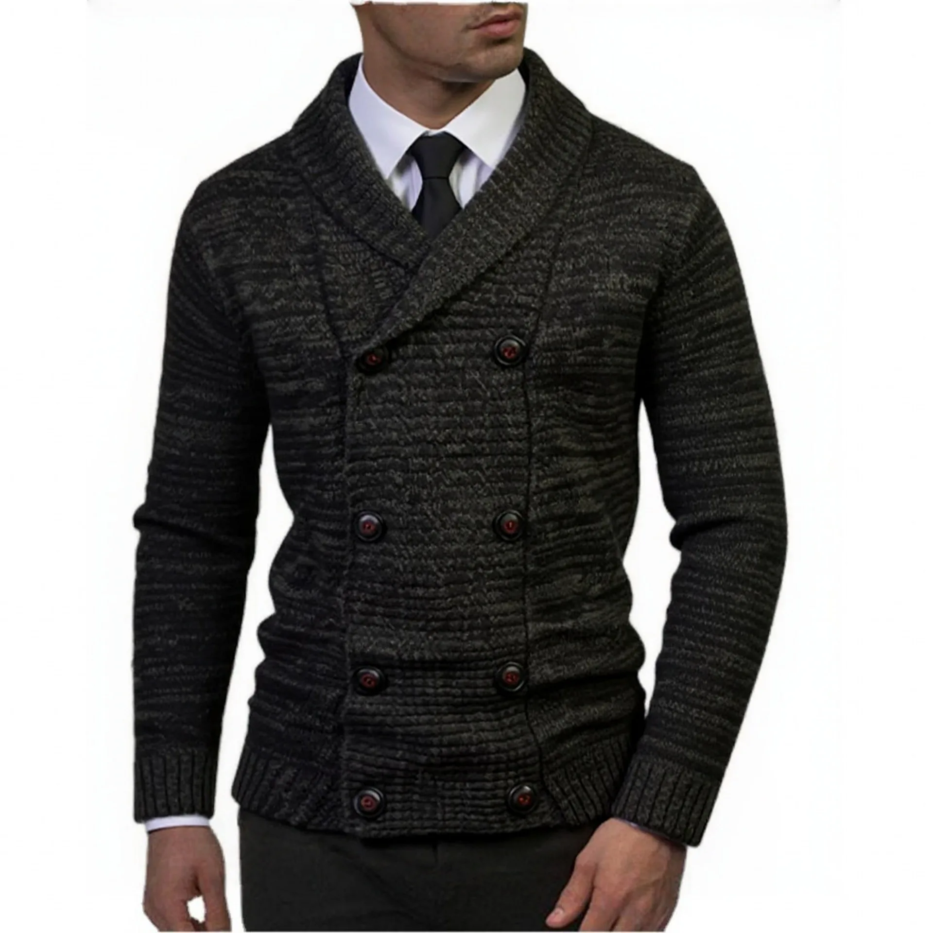 Autumn Winter Double-Breasted Cardigan Sweater Men's Casual Trendy Outerwear