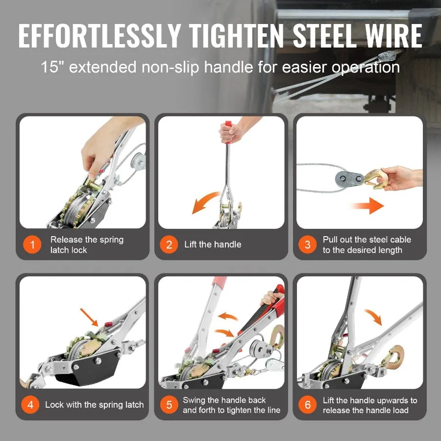 تعال على طول ونش 2 طن 4 409 رطل سعة السحب 12 قدم كابل فولاذي 2 خطاف أداة سحب قوة السقاطة الثقيلة مع ترس مزدوج