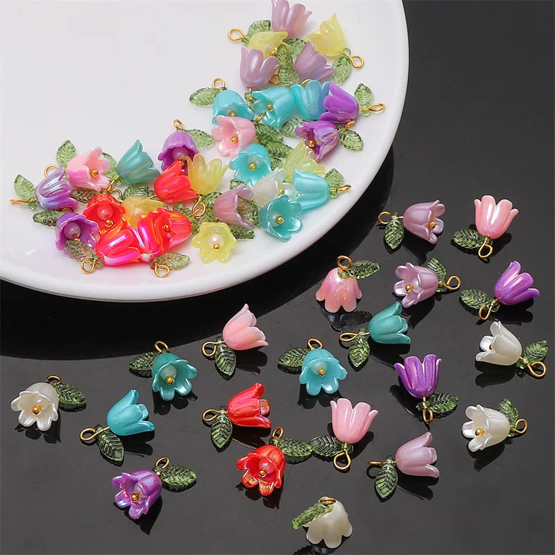 11x14mm 2-10Pcs acrylic lily of the valley flower bud beads plated with colored loose beads, handcrafted DIY making jewelry brac