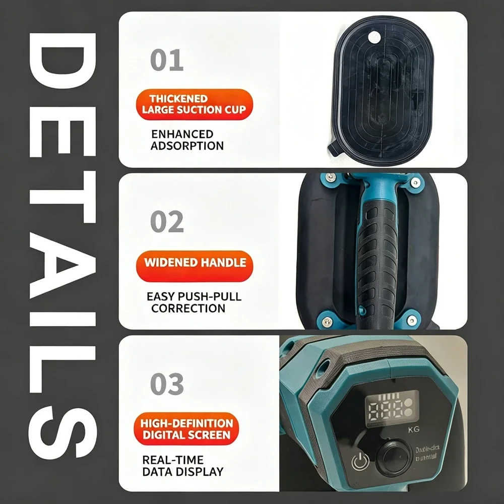 Elektrischer Vakuumsaugnapf für Makita 18/20V Akku (ohne Akku), Hochleistungs-Vakuumsauger für Granit-, Fliesen-, Glas- und Steinplatten – Detail 4