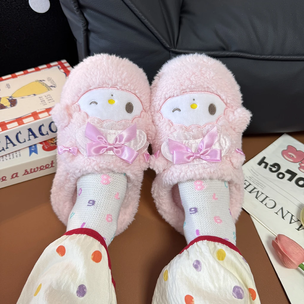 

Sanrio My Sweet Piano Fluffy Home Plush Slippers For Girls Winter Indoor Home Cotton Slippers Cartoon Warm Cotton Shoes