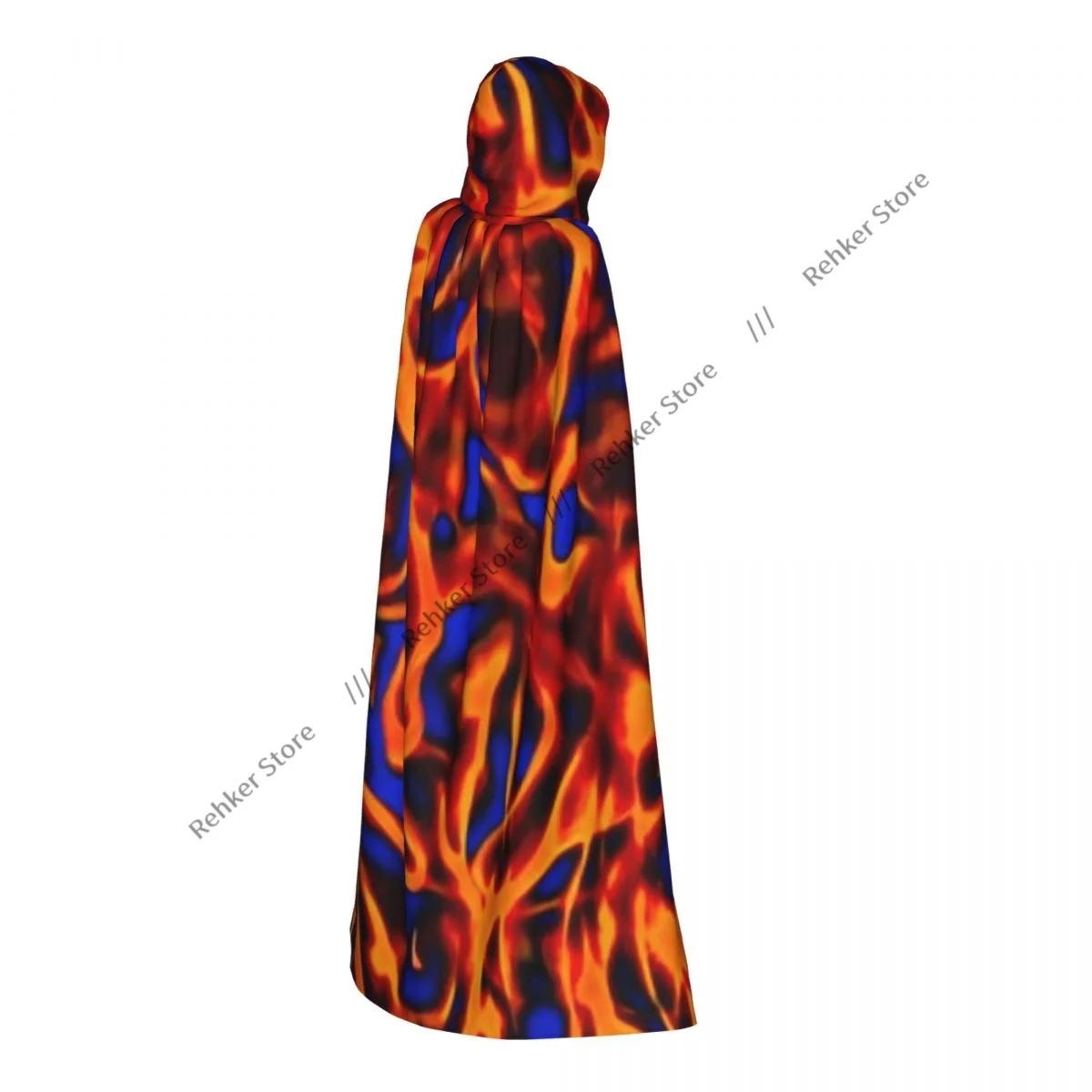 Abstract Chaotic Hellish Fire Flames Cloak Hooded Cosplay Costume Halloween Adult Long Party Cape