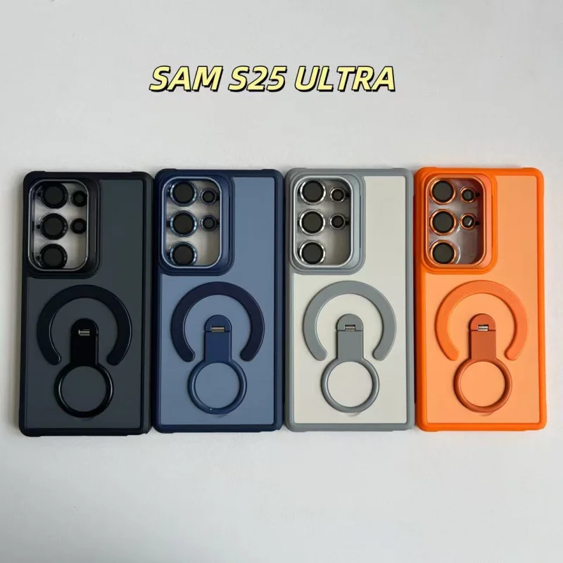 Luxury skin sensitive magnetic bracket+lens film phone case for Samsung Galaxy S26 S25 S24 UItra plus for Magsafe anti fall set
