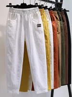 Slimming Straight Leg Cotton Linen Harem Pants Women's High Waist Summer Casual Trousers Pure Color Versatile Loose Fit Thin