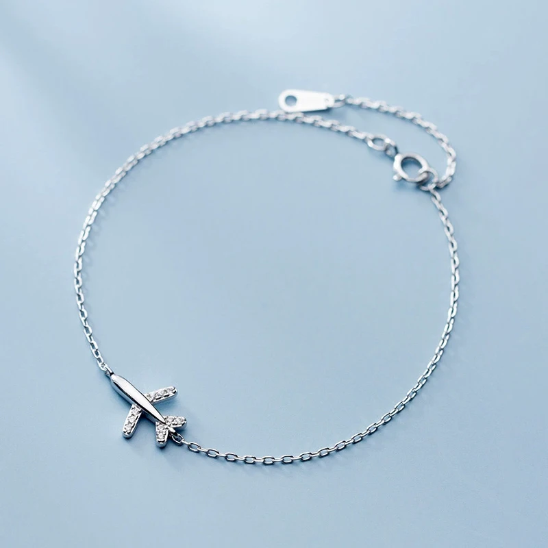 Modian Fashion 925 Sterling Sliver Luminous CZ Cute Mini Airplane Bracelet for Women Link Chain Korea Style Fine Jewelry Bijoux