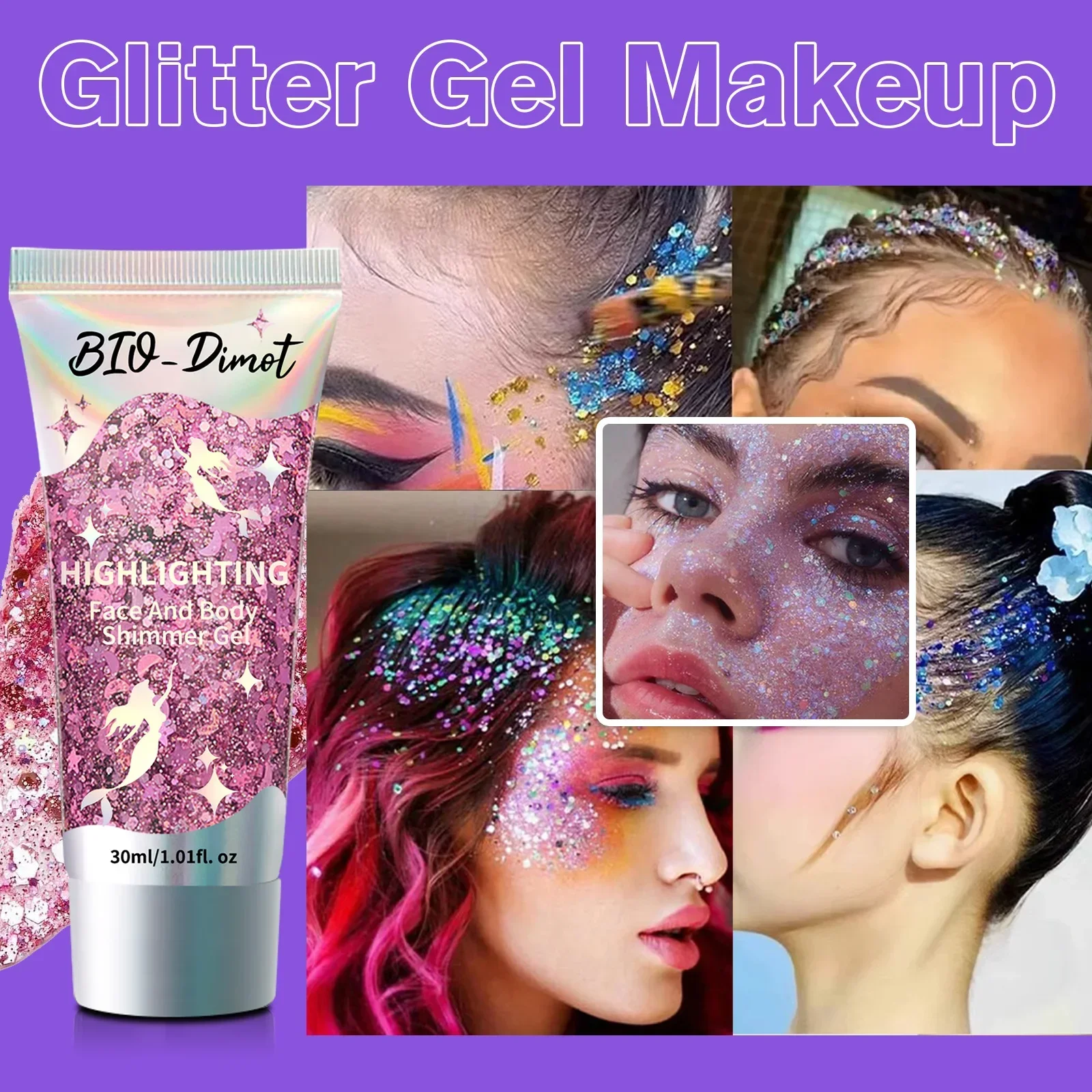 Gel de brillo corporal de lentejuelas de sirena de 9 colores multifuncional-brillo duradero para carnaval/fiestas/festival/rendimiento en escenario 30g