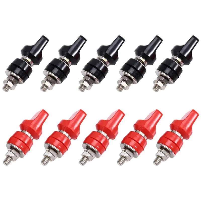 DT17 10Pcs 555B Current Binding Post, M6 Brass Terminal, 4mm Binding Post for Test Equipment, Red & Black