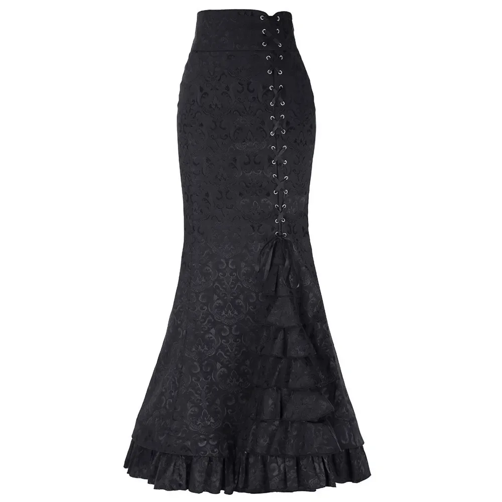 

Skirt Bodycon Ruffle Women Punk Style Jacquard Mermaid Skirt Fashion Halloween Gothic Victorian Steampunk Long Bodycon Ruffle