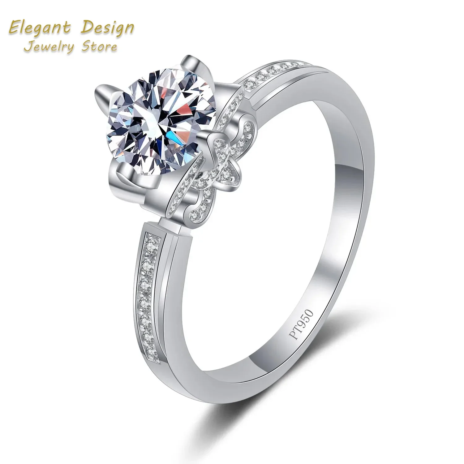 Wedding Band for Women Iris Flower Luxury Platinum PT950 Rings 1ct Moissanite Diamond Timeless Jewelry Collection Birthday Gifts