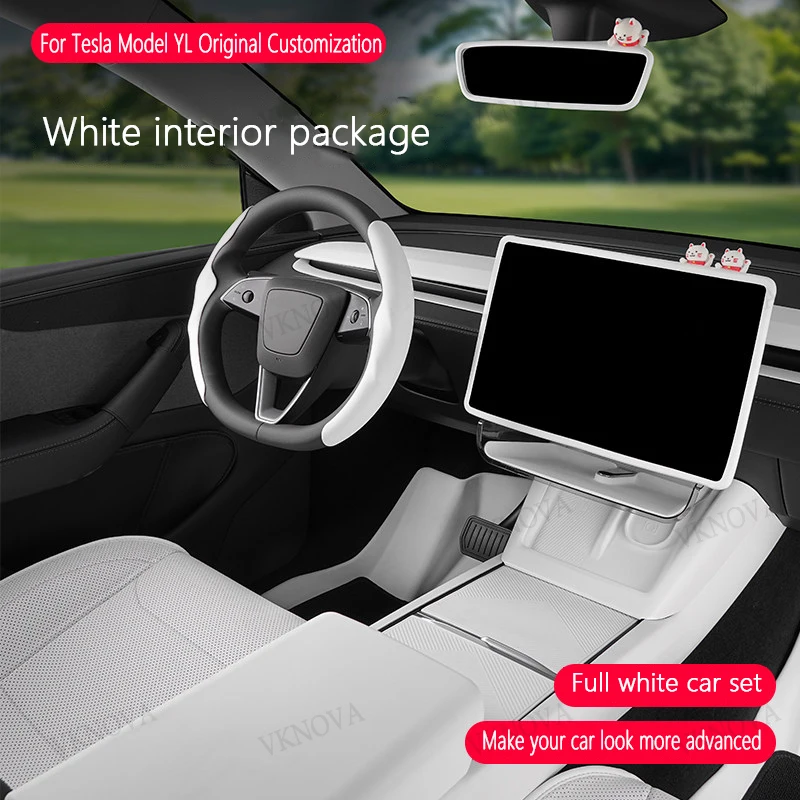 For Tesla Model YL Launch2026 Car Seat Covers Central Control Storage Armrest Box Sticker White Steering Wheel Cover Accessories