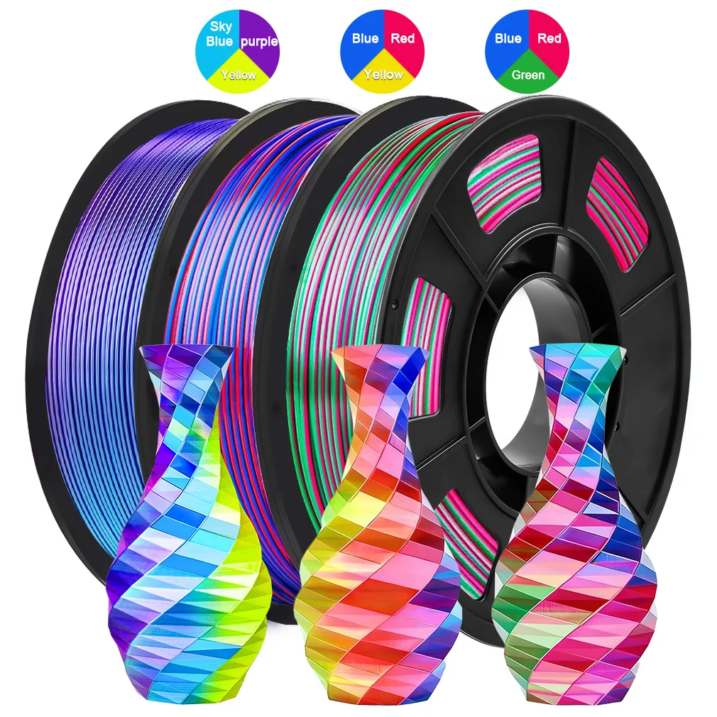 Tricolor Silk PLA 3D-printerfilament 1,75 mm 250 g (0,55 lbs) spoel, hoogwaardig printmateriaal voor de meeste FDM 3D-printers - afbeelding 1