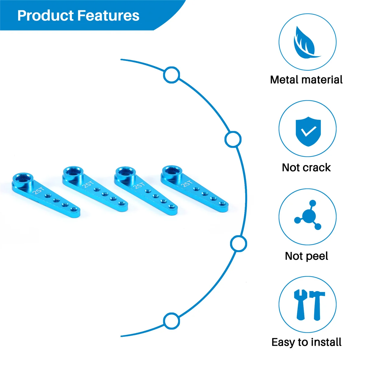 AT41 4PCS 37Mm 25T โลหะขยายพวงมาลัย Servo ARM Horn สําหรับ RC รถอะไหล่ Crawler,สีฟ้า