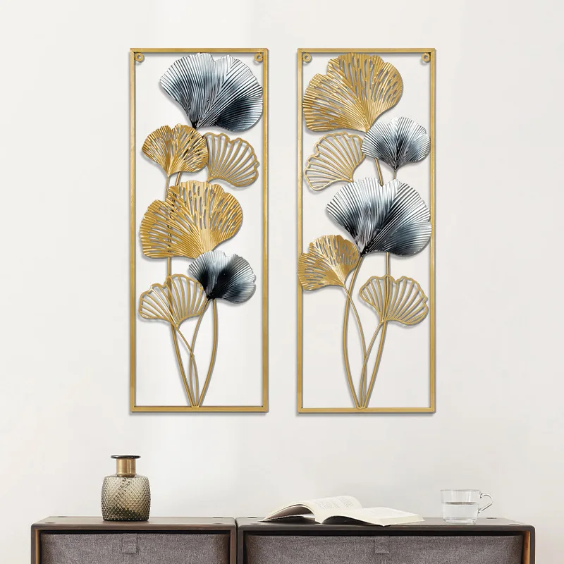 

New Chinese light luxury ginkgo biloba leaf wrought iron wall wall wall decoration, living room entrance pendant, TV background