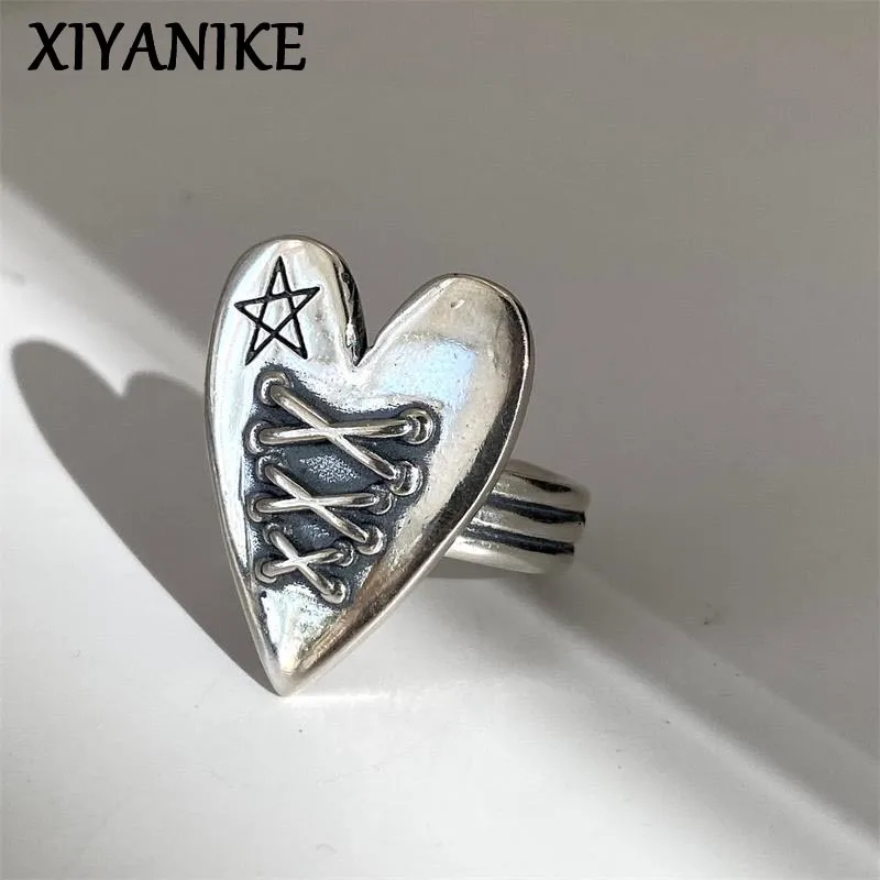 

XIYANIKE Men Women Vintage Thai Silver Love Heart Bandage Star Open Rings Fashion New Jewelry Lovers Gift Party anillos mujer