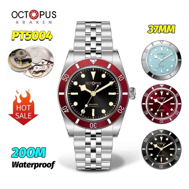 

Часы для дайвинга Octopus Kraken 37 мм Oct-0025 PT5000, автоматические механические, с люминесцентным покрытием, AR-сапфировым стеклом, водонепроницаемые до 200 м, из нержавеющей стали