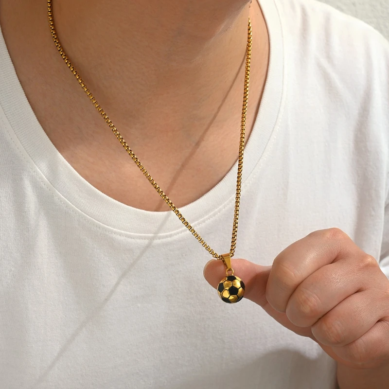 Stainless Steel Football Pendant Necklace Ins Sports Style Creative Ball Charm Titanium Steel Trendy Daily Stackable Neck Jewelr