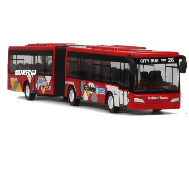 Alloy Medium Extended Double-section Bus with Pull-back Children's Bus Toy Car