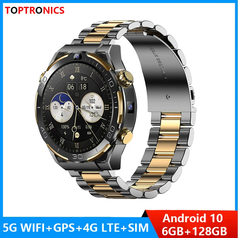 4G Android 10 OS Smart Watch Men MTK6762 Octa Core 6GB Ram 128GB Rom Dual Camera 5G Wifi GPS 4G LTE Smartwatch AMOLED Screen