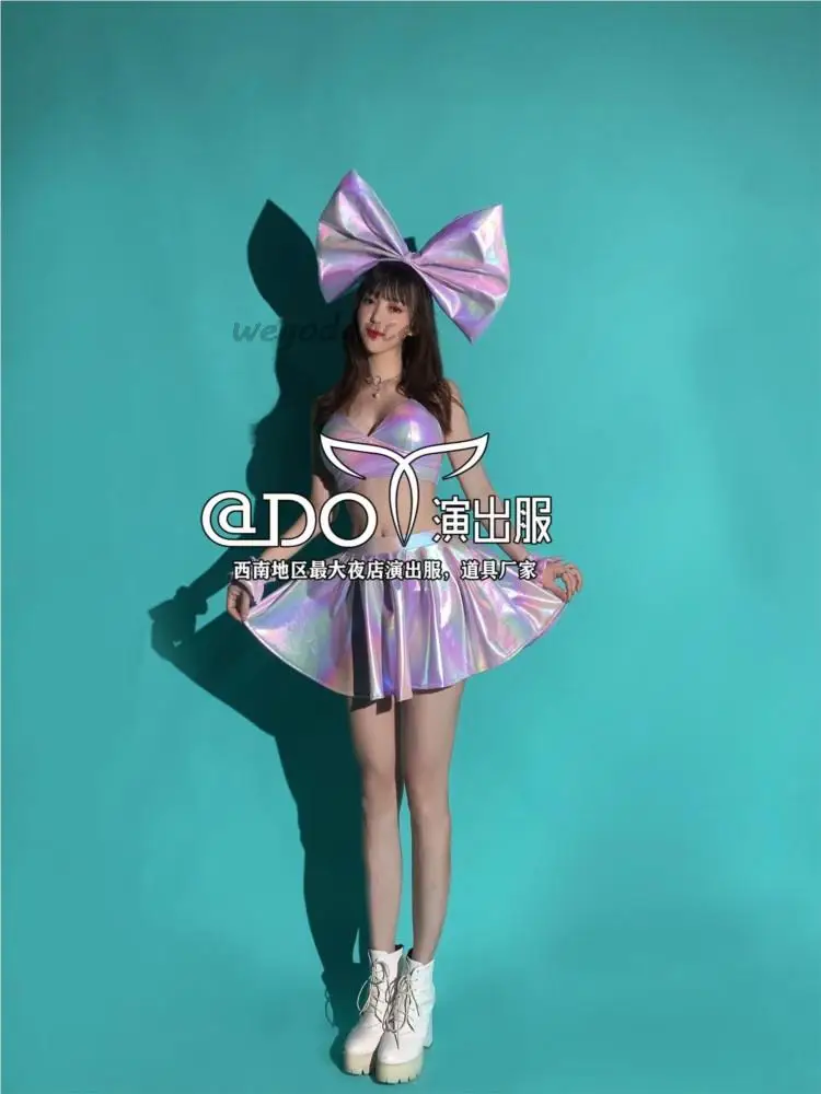 Bar Nightclub Fantasy Purple Cute Bow GOGO Girls' DS Performance Dress