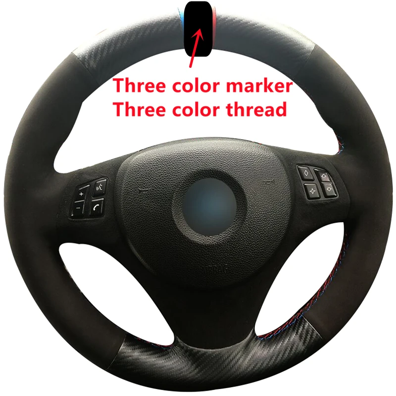 Hand stitched Carbon Fiber Leather Black Suede Car Steering Wheel Cover for BMW E90 320i 325i 330i 335i E87 120i 130i 120d